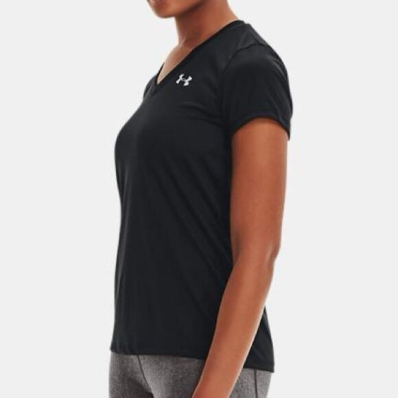 Women’s Under Armour UA L UA Tech Semi Fitted Black V Neck 10 12 Large - Picture 11 of 15